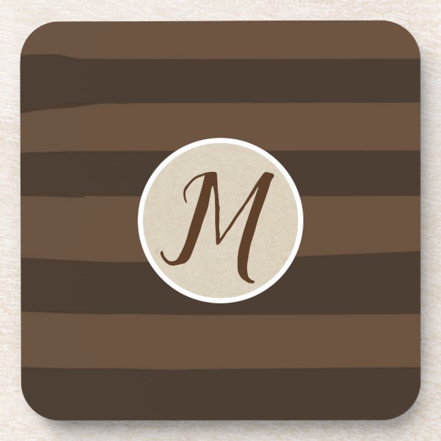 Mocha Brown Whimsical Funky Stripes Modern Chic Drink Coaster (Front)
