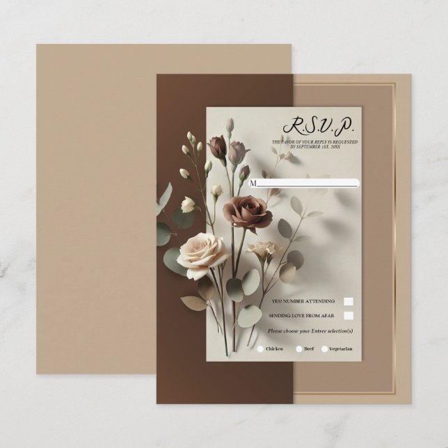 Mocha Café Au Lait Brown Neutral Floral RSVP Invitation (Front/Back)
