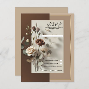 Mocha Café Au Lait Brown Neutral Floral RSVP Invitation
