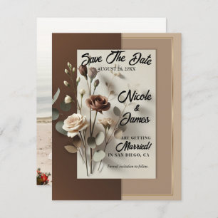 Mocha Café Au Lait Brown Neutral Floral Save Date Invitation