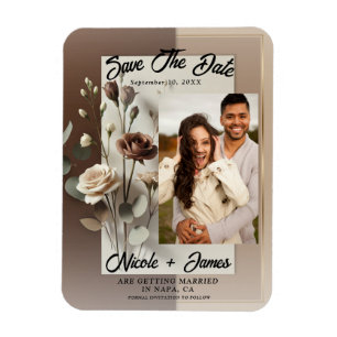 Mocha Café Au Lait Brown Neutral Floral Save Date Magnet