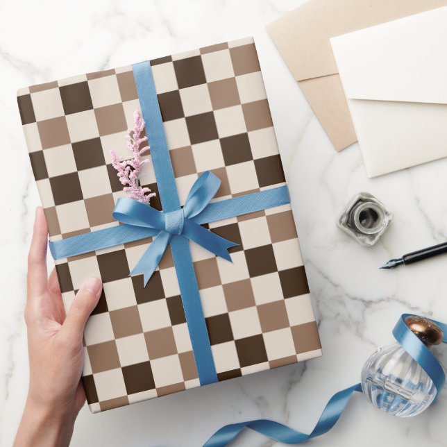 Mocha Checkered Charm Wrapping Paper (Gifting)