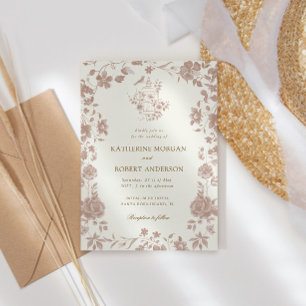Mocha Chinoiserie Vintage Floral Wedding Invitation
