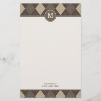 Mocha Chocca Argyle Plaid Monogram Stationery