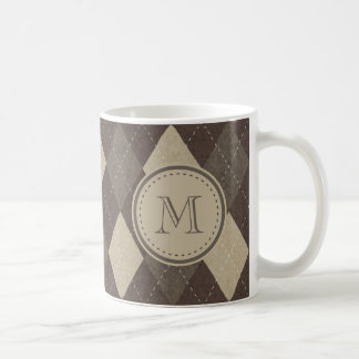 Mocha Chocca Brown Argyle Pattern with Monogram Coffee Mug