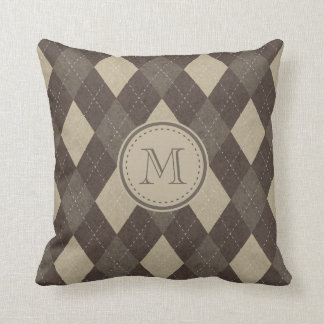 Mocha Chocca Brown Argyle Pattern with Monogram Throw Pillow