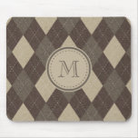 Mocha Chocca Brown Argyle Plaid with Monogram Mouse Pad