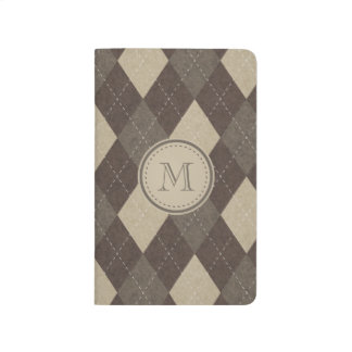 Mocha Chocca Brown Argyle with Monogram Journal