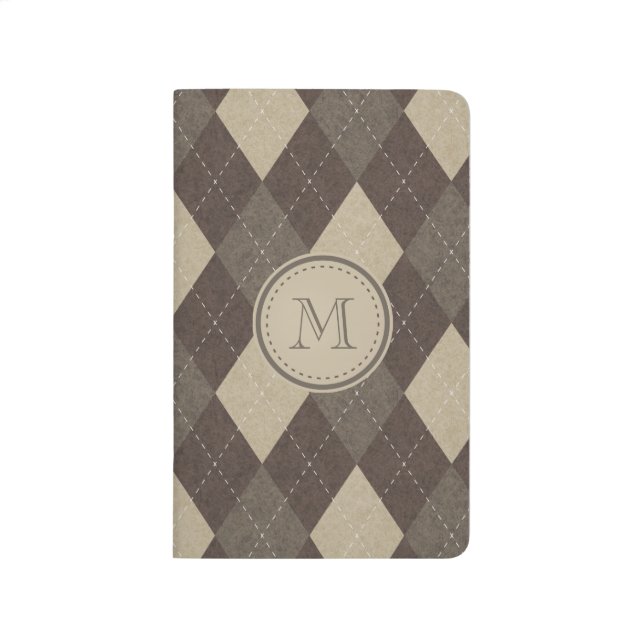Mocha Chocca Brown Argyle with Monogram Journal (Front)