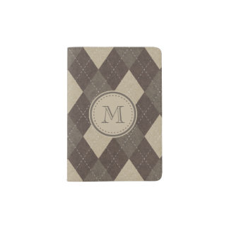 Mocha Chocca Brown Argyle with Monogram Passport Holder