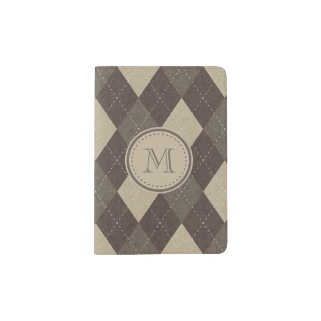 Mocha Chocca Brown Argyle with Monogram Passport Holder (Front)