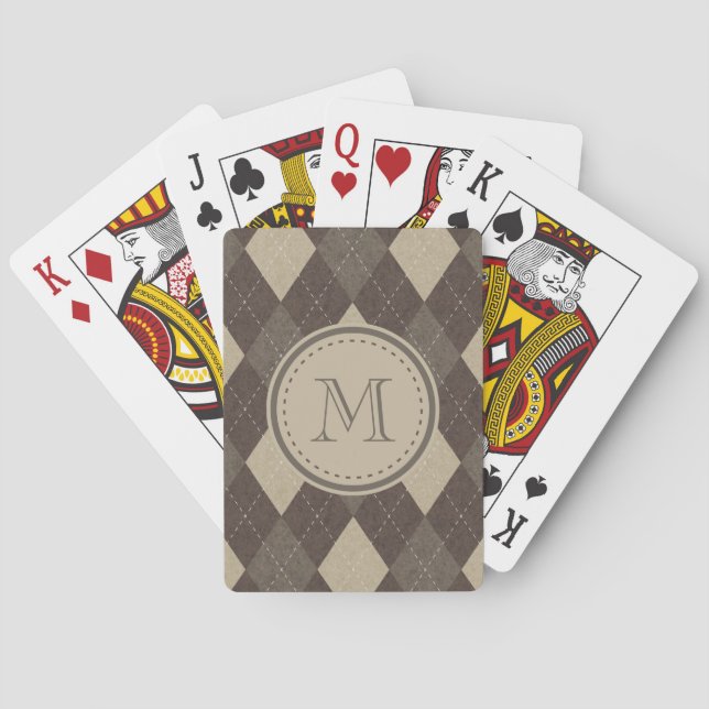 Mocha Chocca Brown Argyle with Monogram Poker Cards (Back)