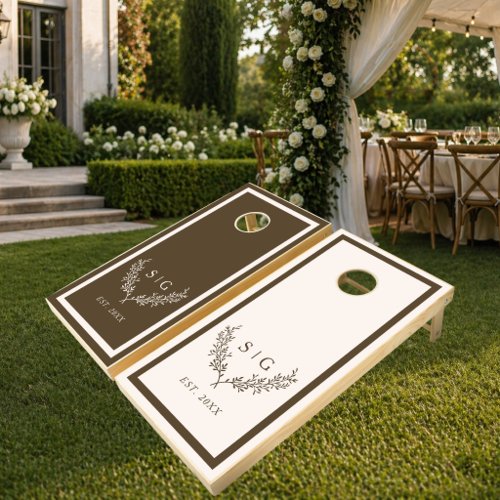 Mocha Coffee Brown Custom Crest Monogram Wedding  Cornhole Set