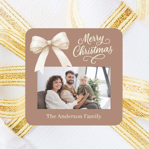 Mocha coffee cream bow photo script Christmas Square Sticker