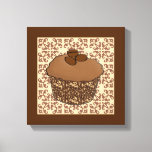 Mocha / Coffee Frosted Cupcake, Lace Background Canvas Print