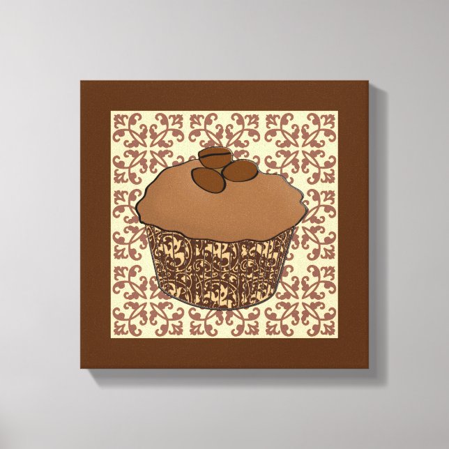 Mocha / Coffee Frosted Cupcake, Lace Background Canvas Print (Front)