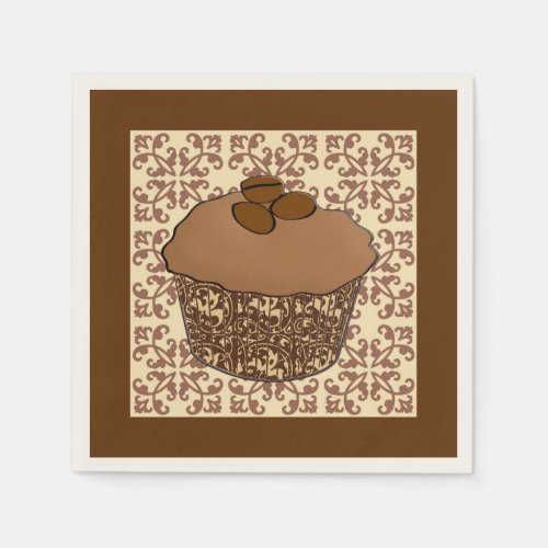 Mocha  Coffee Frosted Cupcake Lace Background Napkins