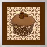 Mocha / Coffee Frosted Cupcake, Lace Background Poster