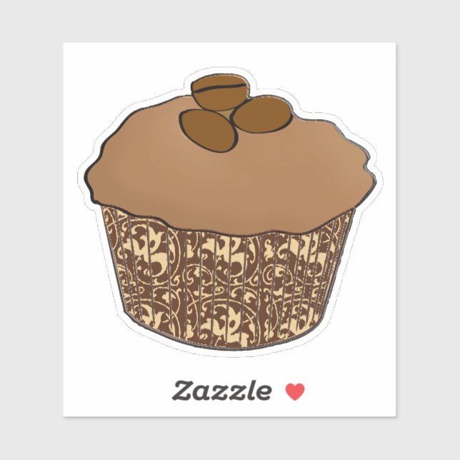 Mocha / Coffee Frosted Cupcake, Lace Background Sticker (Sheet)