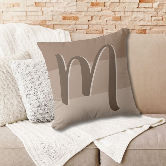 Mocha Color Blocks Monogram  Throw Pillow (Creator Uploaded)