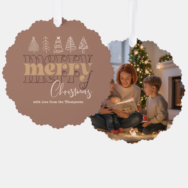Mocha Comfort Scribbles Merry Christmas Keepsake Ornament Card (Front/Back)