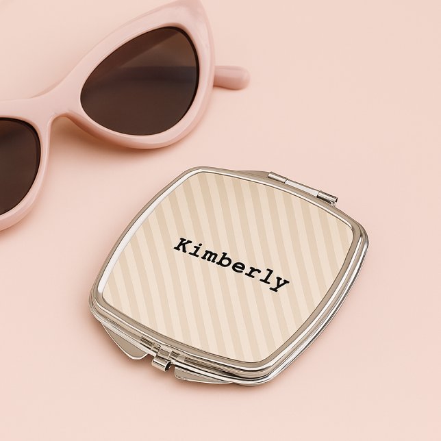 Mocha Cream Stripe Bridesmaid Compact Mirror (Creator Uploaded)