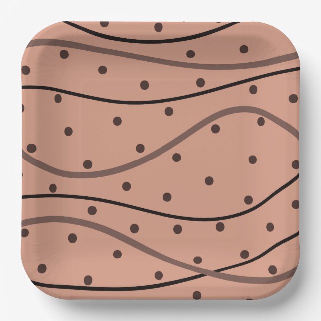 Mocha Dots & Stripes Pattern Paper Plates (Front)