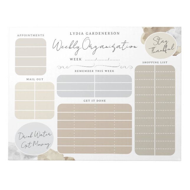 Mocha Dreamy Custom Weekly Organization Notepad (Front)