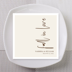 Mocha Fall in Love Elegant Script Wedding Napkins