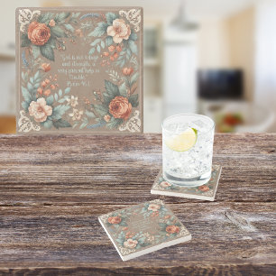 Mocha Floral Bible Verse Customizable Stone Coaster