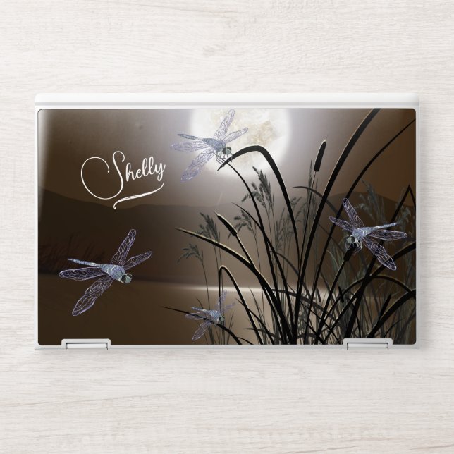 Mocha Full Moon Dragonflies HP Laptop Skin (Front)