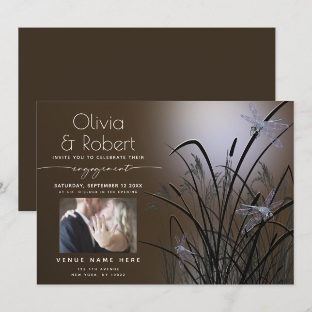 Mocha Glow Engagement Moonlight Dragonfly Invitation (Front/Back)