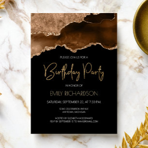 Mocha Gold Agate Geode Any Year Birthday Invitation