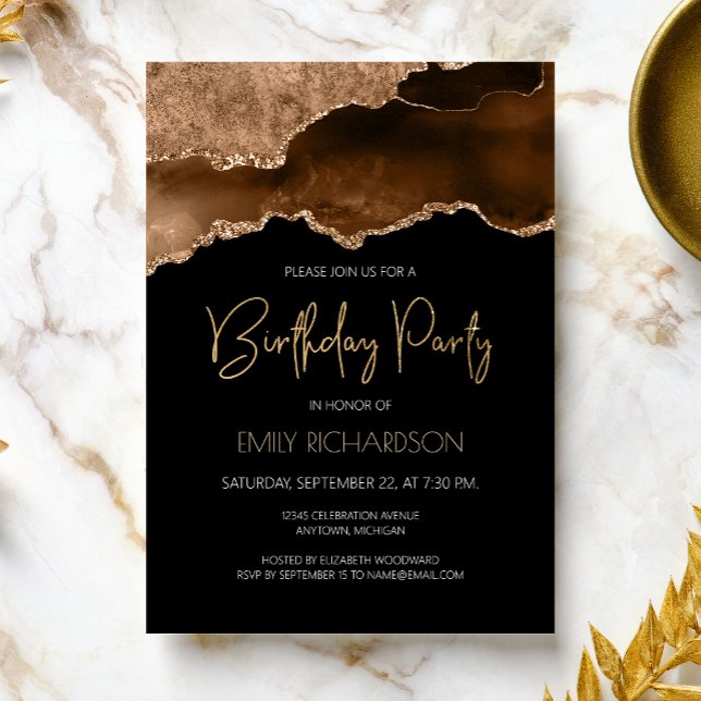 Mocha Gold Agate Geode Any Year Birthday Invitation (Creator Uploaded)
