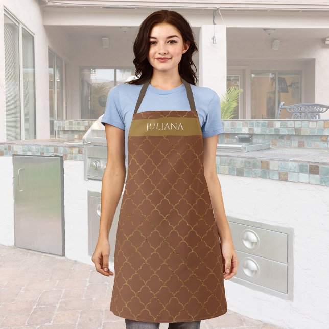 Mocha Gold Quatrefoil Personalized  Apron (Creator Uploaded)