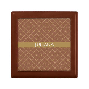 Mocha Gold Quatrefoil Personalized Gift Box
