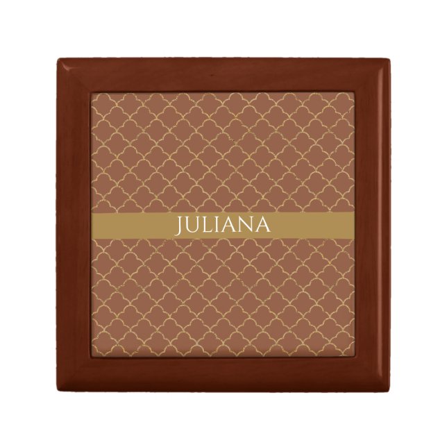 Mocha Gold Quatrefoil Personalized  Gift Box (Front)