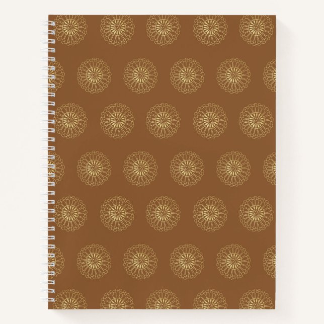 Mocha | Golden Zinnia Flower Medallions Notebook (Front)