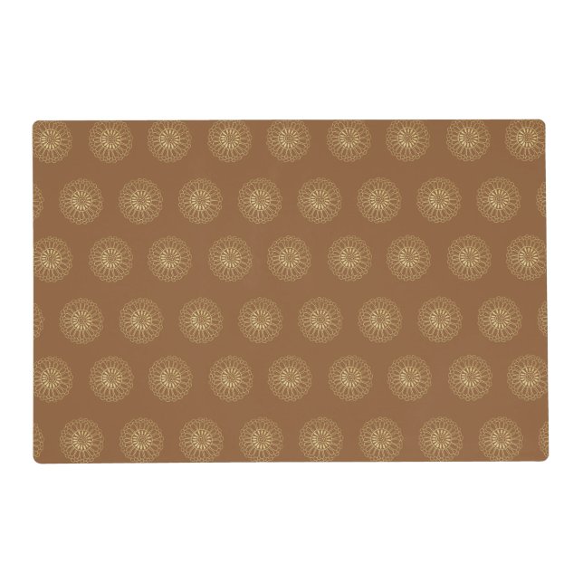 Mocha | Golden Zinnia Flower Medallions Placemat (Back)
