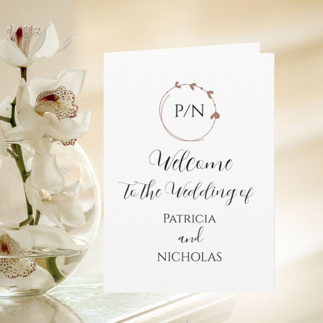 Mocha Heart Wreath and Initials Wedding Program (Creator Uploaded)