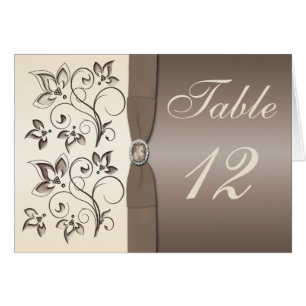 Mocha Ivory Floral Table Number Card