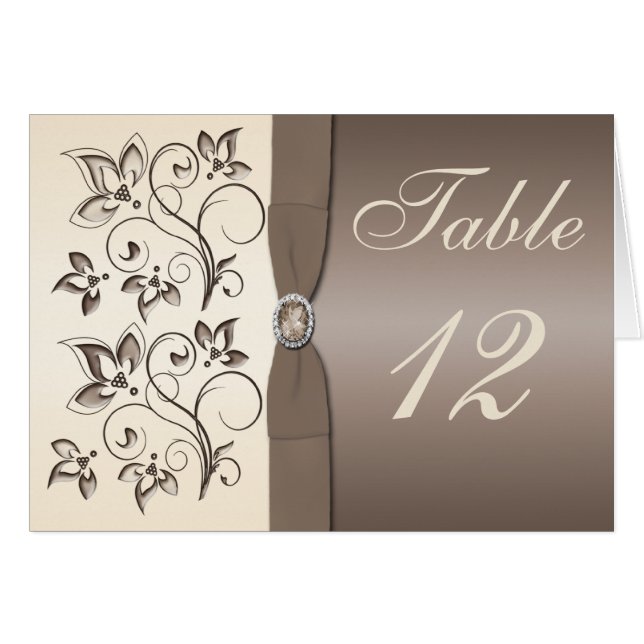 Mocha Ivory Floral Table Number Card (Front Horizontal)