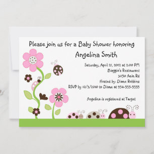 Mocha Ladybug Girl Baby Shower Invitation