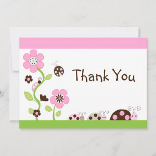 Mocha Ladybug Girl Baby Shower Thank You Card