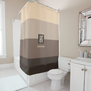 Mocha Latte Color Palette Stripes Monogram Shower Curtain