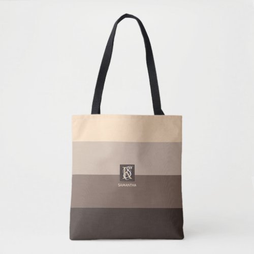 Mocha Latte Color Palette Stripes Monogram Tote Bag