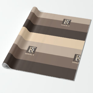 Mocha Latte Color Palette Stripes Monogram Wrapping Paper
