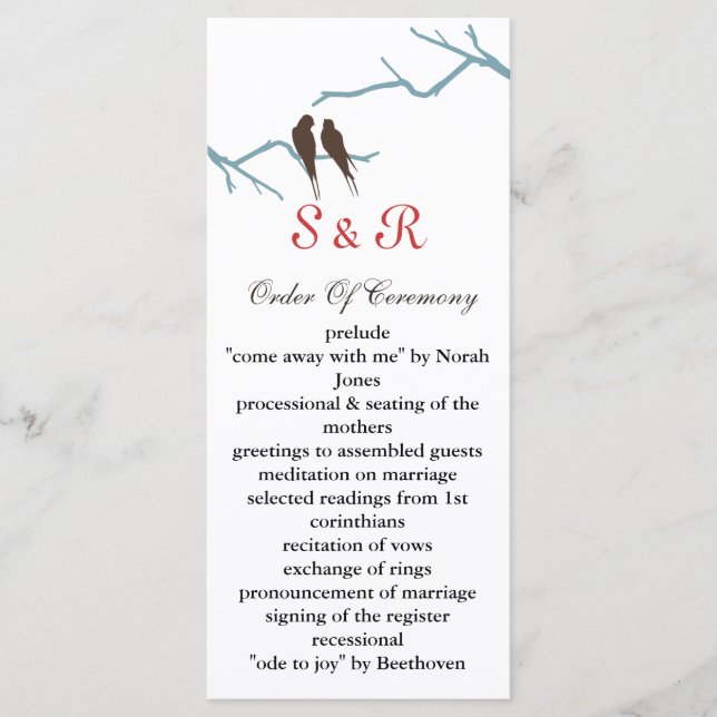 mocha lovebirds Wedding program (Front)