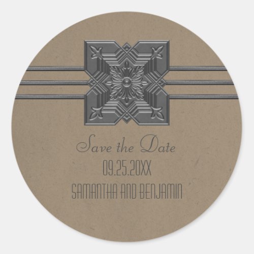 Mocha Medallion Border Save the Date Stickers