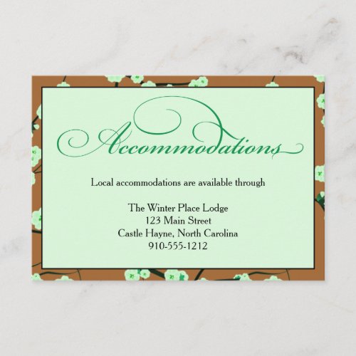 Mocha  Mint Floral Wedding Accommodations Card